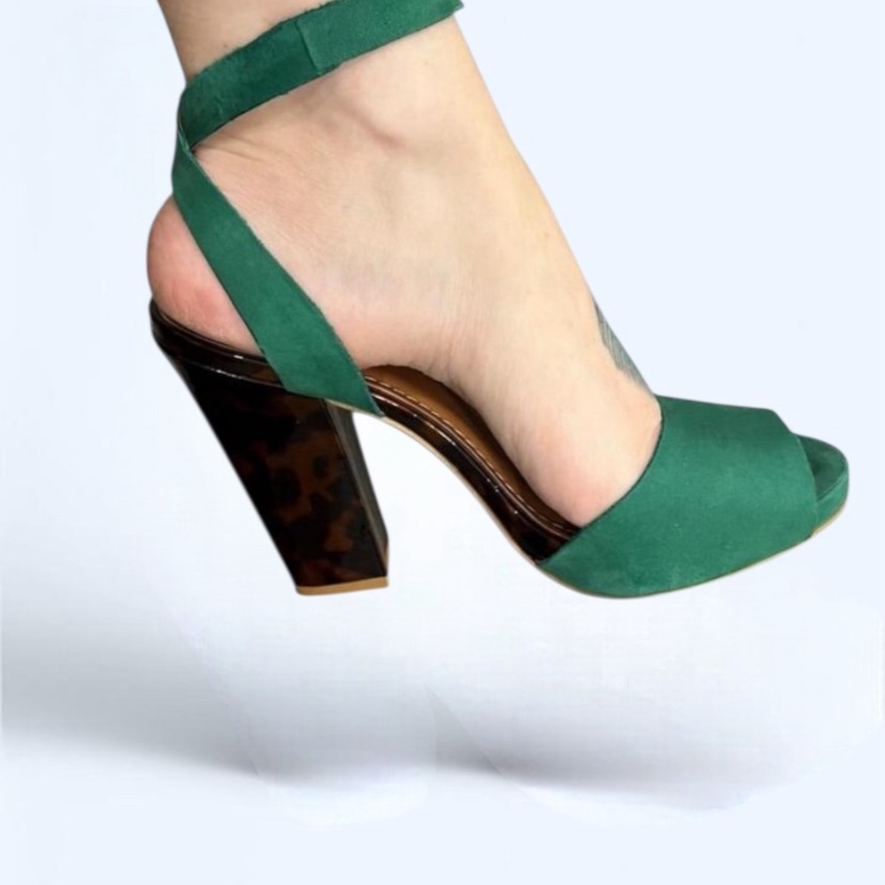 Baldi London Green Suede Peep-toe Animal Print Patent Heel Sandals Sz 8